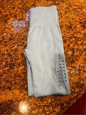 Free People Light Blue Leggings with Perforated Detail